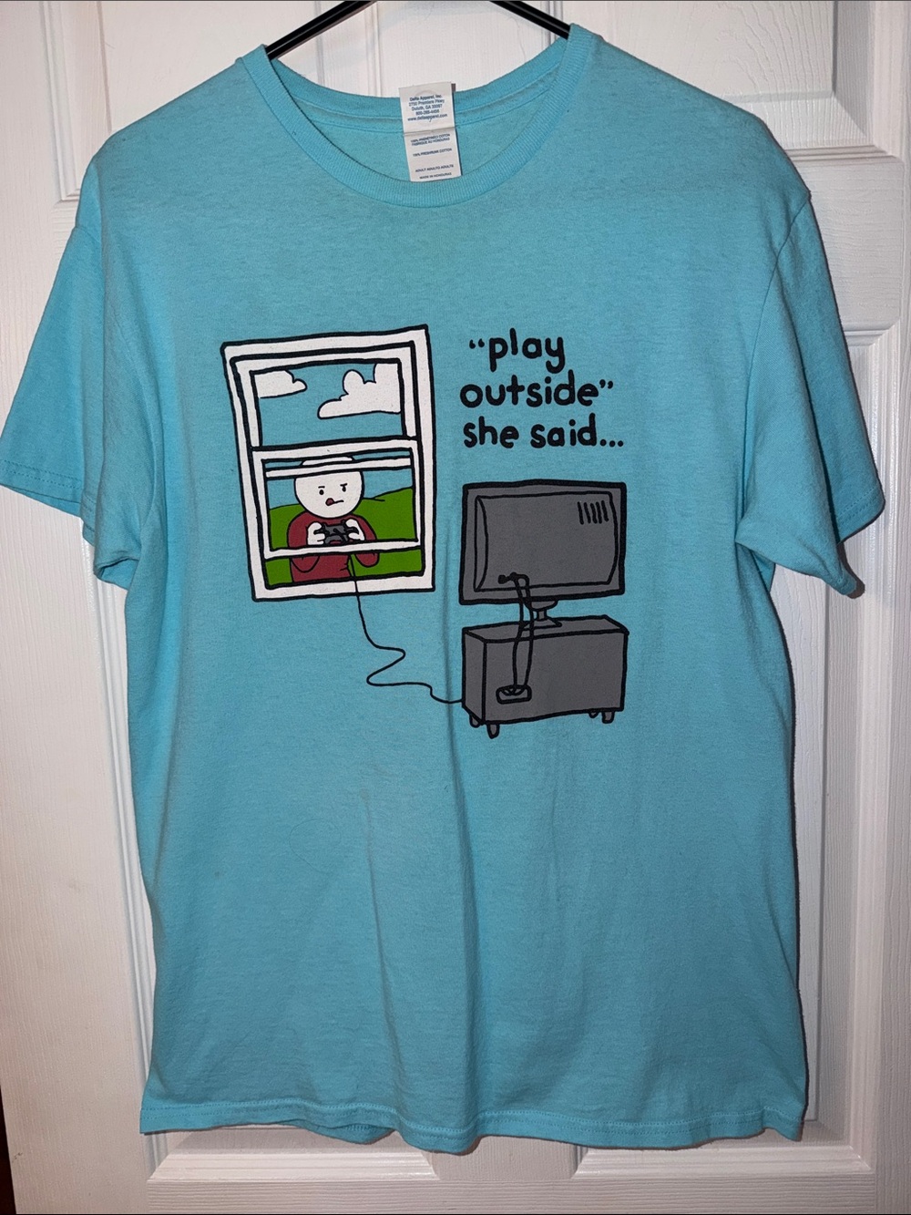 Men’s Tshirt, Gaming themed, Turquoise or Aqua Blue, Medium